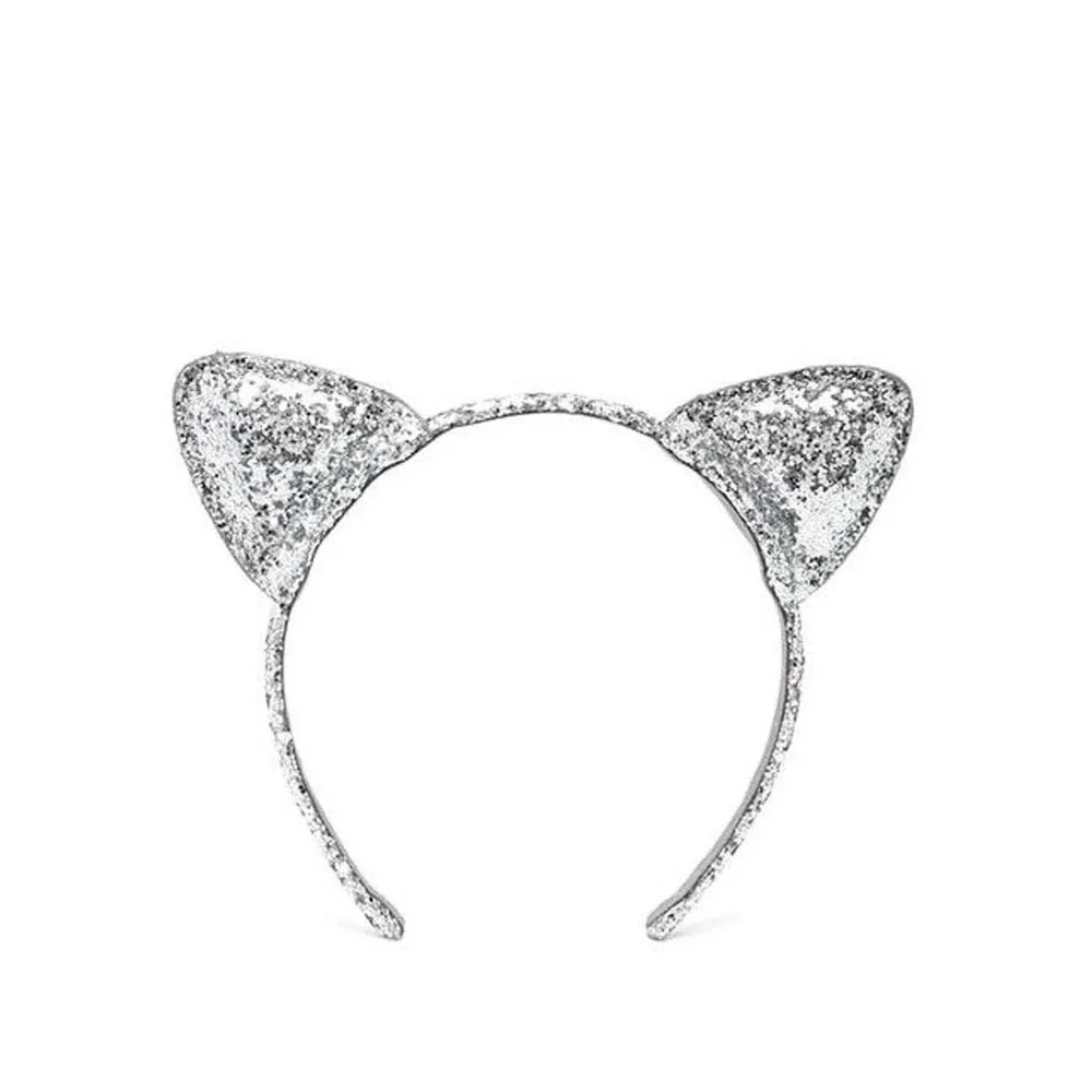 Forever 21 Headband Silver Sequin Puffy Cat Kitty Ears One Size NNT